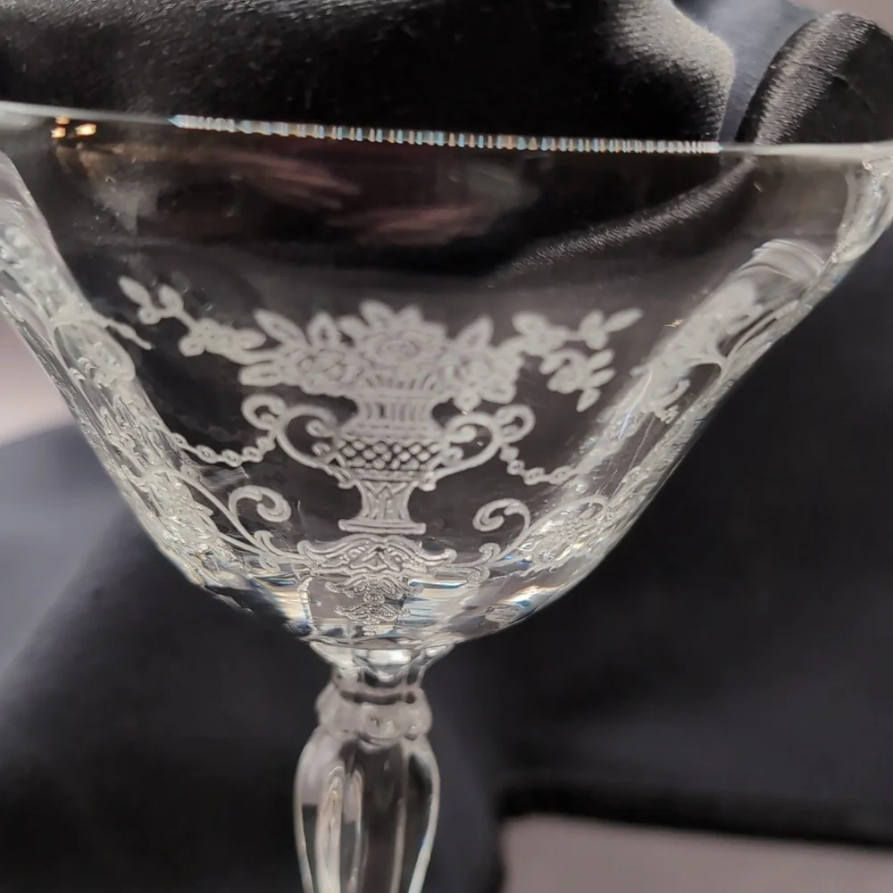 Vintage (4) Fostoria Florentine Etched Crystal Champagne Coupe Glasses 5.5